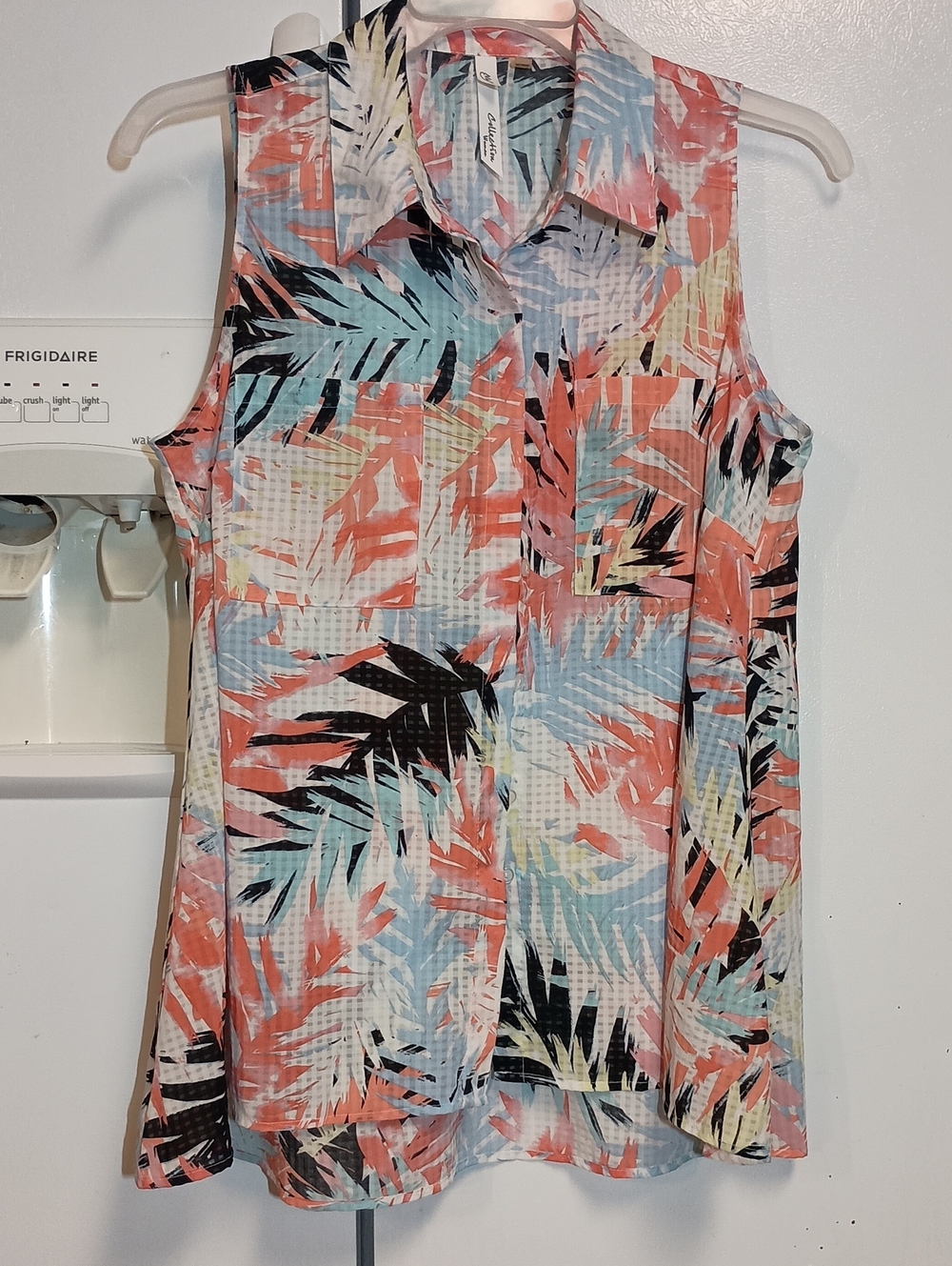 NY Collections Sleeveless Coral & Blue Tropical Print Top Women's Size 1x
